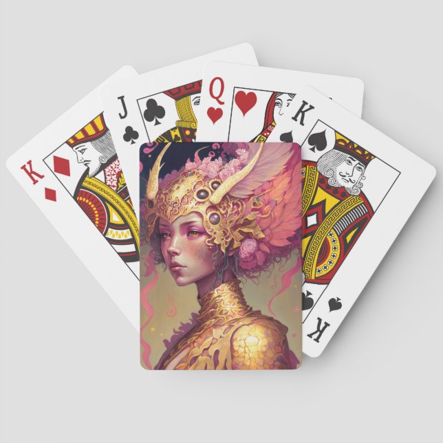 Pink Dragon Woman Fantasy Art Playing Cards (Back)