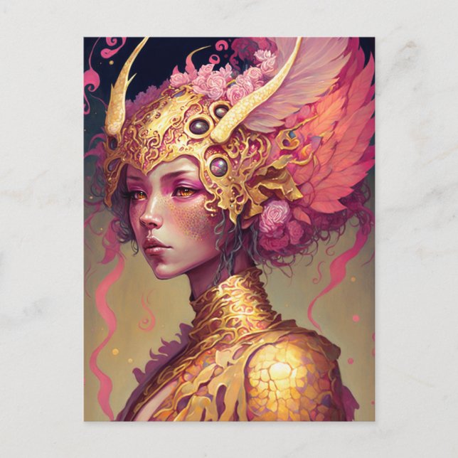 Pink Dragon Woman Fantasy Art Postcard (Front)