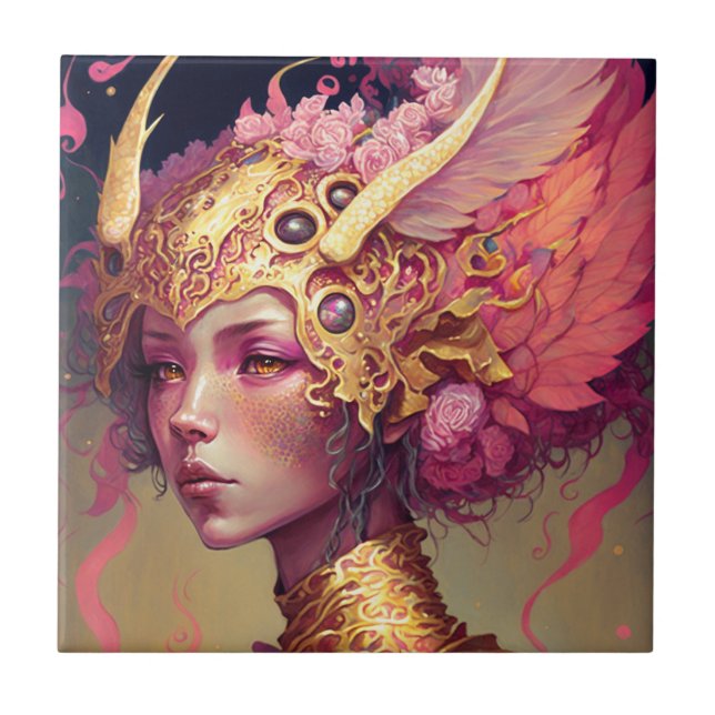 Pink Dragon Woman Fantasy Art Tile (Front)