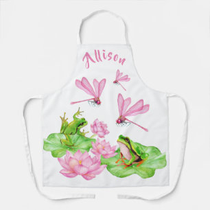 Pink Dragonflies and Green Frog Personalised Apron