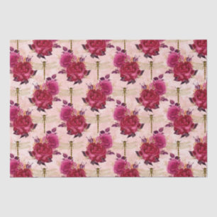 Pink Dragonflies and Roses Tissue Paper