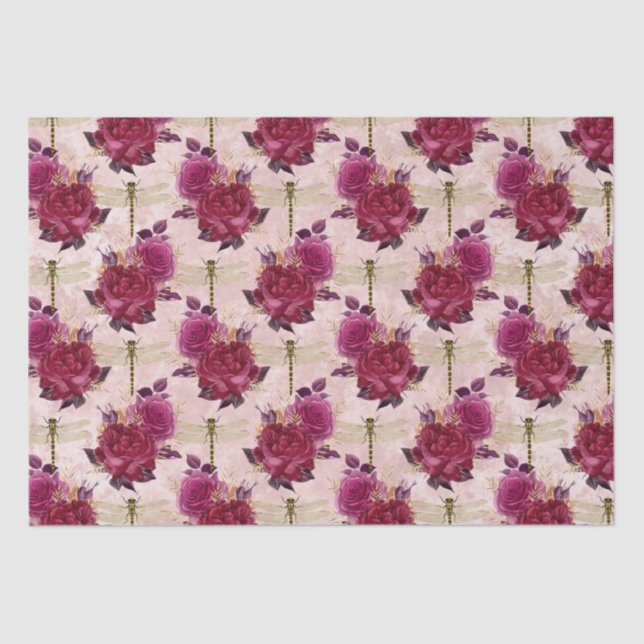 Pink Dragonflies and Roses  Tissue Paper (Front)