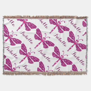Pink dragonfly art pattern name throw