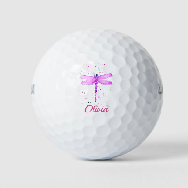 Pink dragonfly Cute Name golf balls (Front)