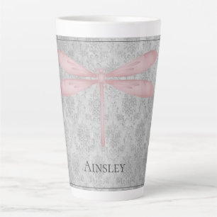 Pink Dragonfly Damask Latte Mug