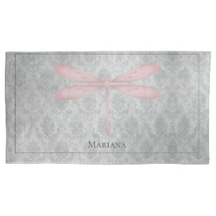 Pink Dragonfly Damask Pillowcase