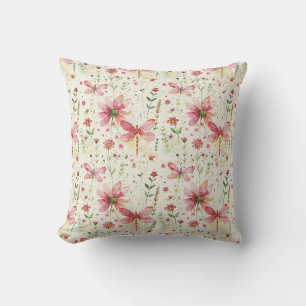 Pink Dragonfly Floral Home Decor Cushion