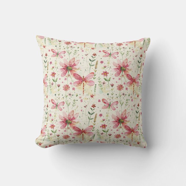 Pink Dragonfly Floral Home Decor   Cushion (Front)