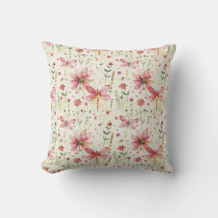 Pink Dragonfly Floral Throw Pillow Home Decor