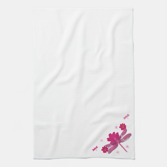 Pink Dragonfly Kitchen Towel (Vertical)