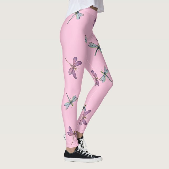 Pink Dragonfly Leggings - Custom Colour High Waist (Right)