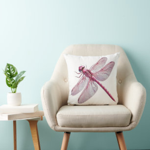 Pink Dragonfly Nature Inspired Art Cushion
