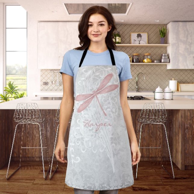 Pink Dragonfly Personalised Apron (Pink Dragonfly Personalized Apron)