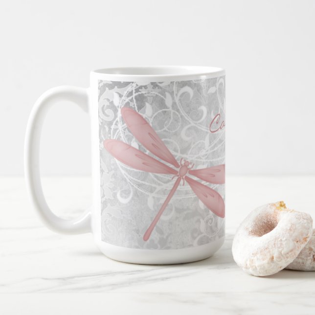 Pink Dragonfly Personalised Coffee Mug (With Donut)