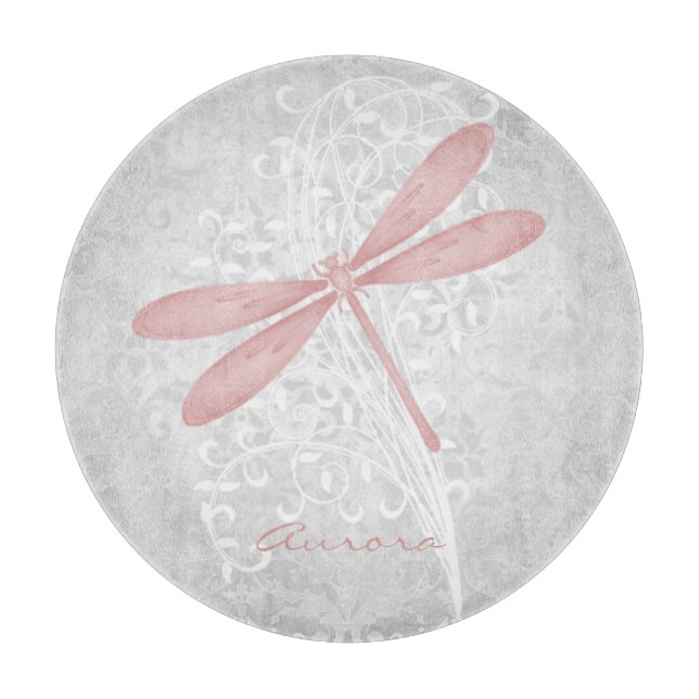 Pink Dragonfly Personalised Cutting Board (Front)