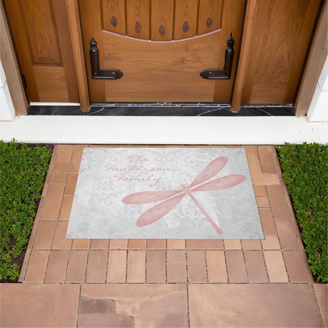 Pink Dragonfly Personalised Doormat (Outdoor)
