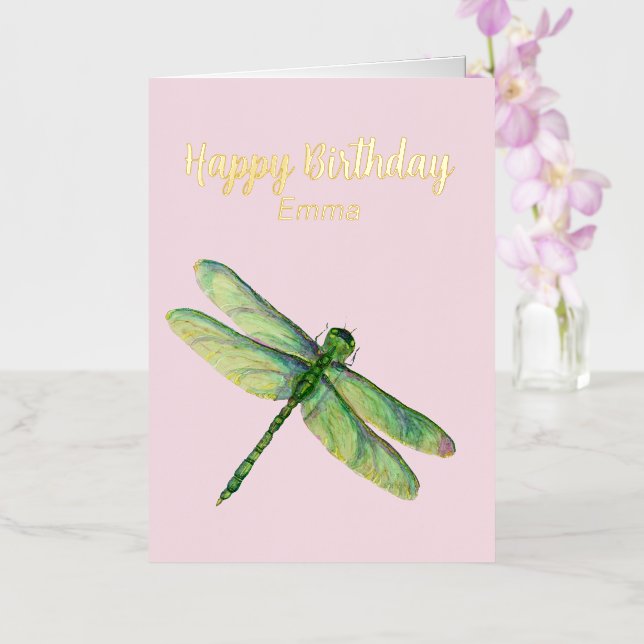 Pink Dragonfly Personalised Foil Birthday Card (Orchid)