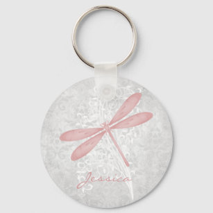 Pink Dragonfly Personalised Keychain