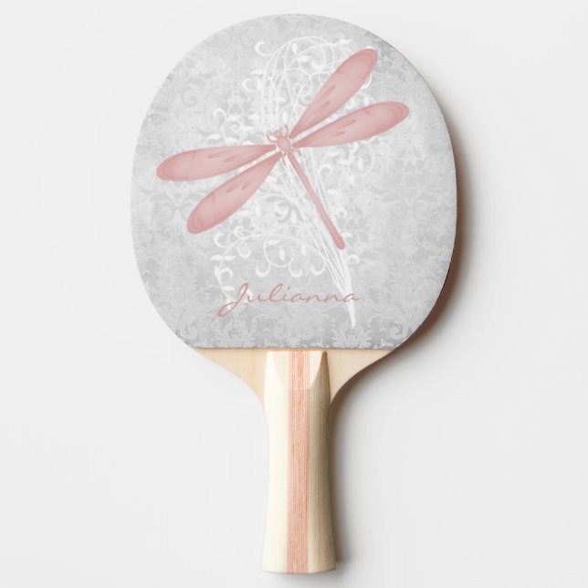 Pink Dragonfly Personalised Ping Pong Paddle (Front)