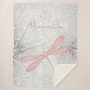 Pink Dragonfly Personalised Sherpa Blanket