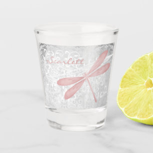 Pink Dragonfly Personalised Shot Glass