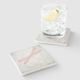 Pink Dragonfly Personalised Stone Coaster