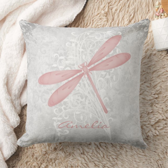 Pink Dragonfly Personalised Throw Pillow (Blanket)