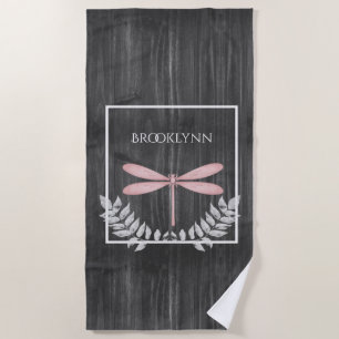 Pink Dragonfly Rustic Beach Towel