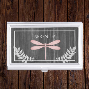 Pink Dragonfly Rustic Business Card Case