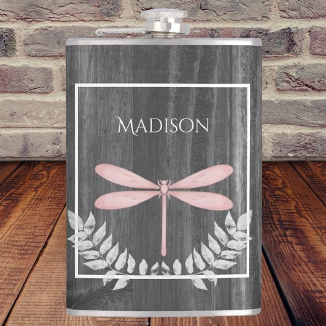 Pink Dragonfly Rustic Flask (Pink Dragonfly Rustic Flask)