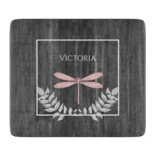 Pink Dragonfly Rustic Personalised  Cutting Board
