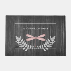 Pink Dragonfly Rustic Personalised Doormat