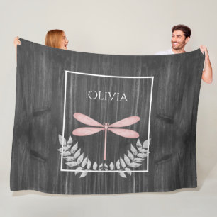 Pink Dragonfly Rustic Personalised  Fleece Blanket