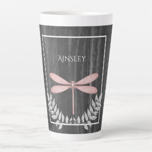 Pink Dragonfly Rustic Personalised Latte Mug