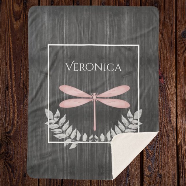 Pink Dragonfly Rustic Personalised Sherpa Blanket (Pink Dragonfly Rustic Personalized Sherpa Blanket)