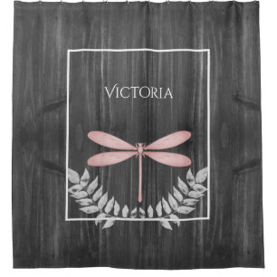 Pink Dragonfly Rustic Personalised Shower Curtain