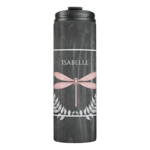 Pink Dragonfly Rustic Personalised Thermal Tumbler