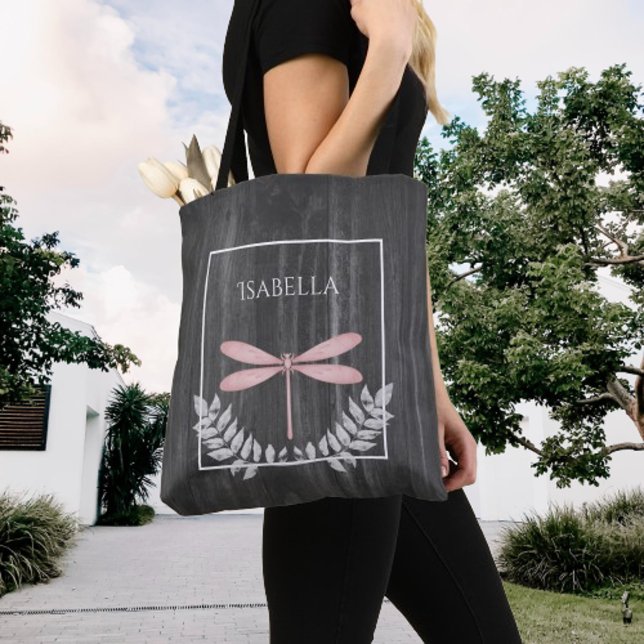 Pink Dragonfly Rustic Personalised Tote Bag (Pink Dragonfly Rustic Personalized Tote Bag)