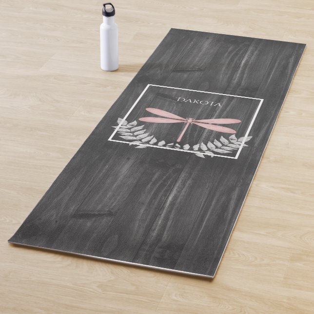 Pink Dragonfly Rustic Yoga Mat (In Situ)