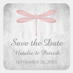 Pink Dragonfly Save the Date Stickers
