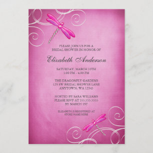 Pink Dragonfly Swirls Bridal Shower Invitation