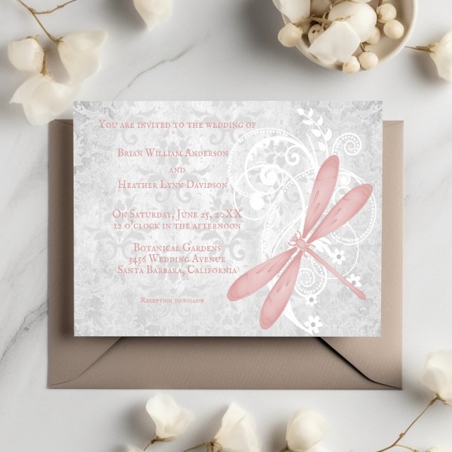 Pink Dragonfly Wedding Invitation (Pink Dragonfly Wedding Invitation)
