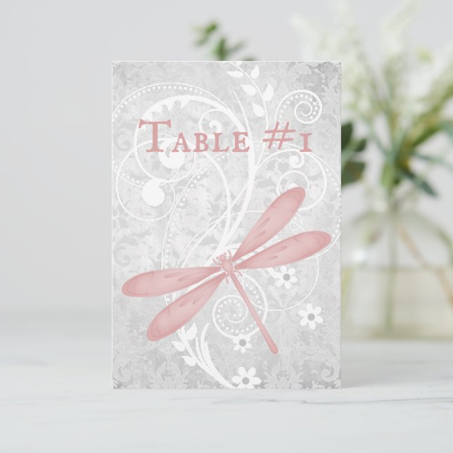 Pink Dragonfly Wedding Reception Table Card (Standing Front)