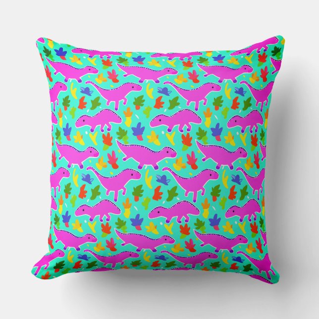  Pink Dragons Over Dark Aqua Design Cushion (Front)