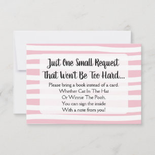 Pink Drawn Stripe Baby Shower Bring A Book Card