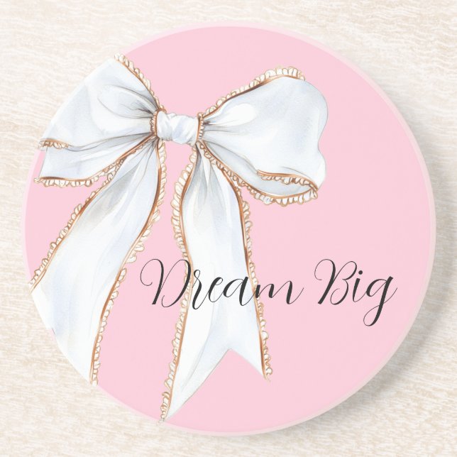 Pink Dream Big White Bow Coaster (Front)