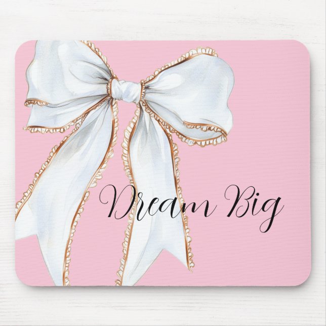 Pink Dream Big White Bow Mouse Mat (Front)