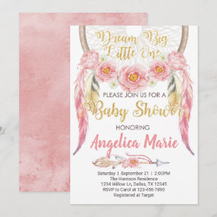 Pink Dreamcatcher Baby Shower Invitation Invite