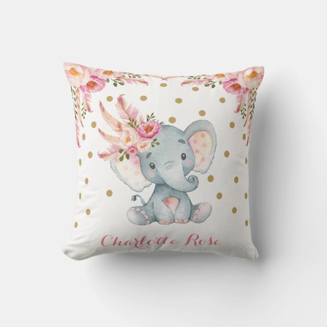 Pink Dreamcatcher Elephant Baby Girl Nursery Decor Cushion (Front)
