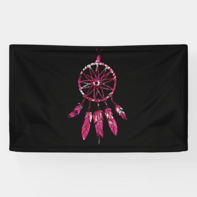Pink Dreamcatcher Feathers Native American Indian Banner (Horizontal)